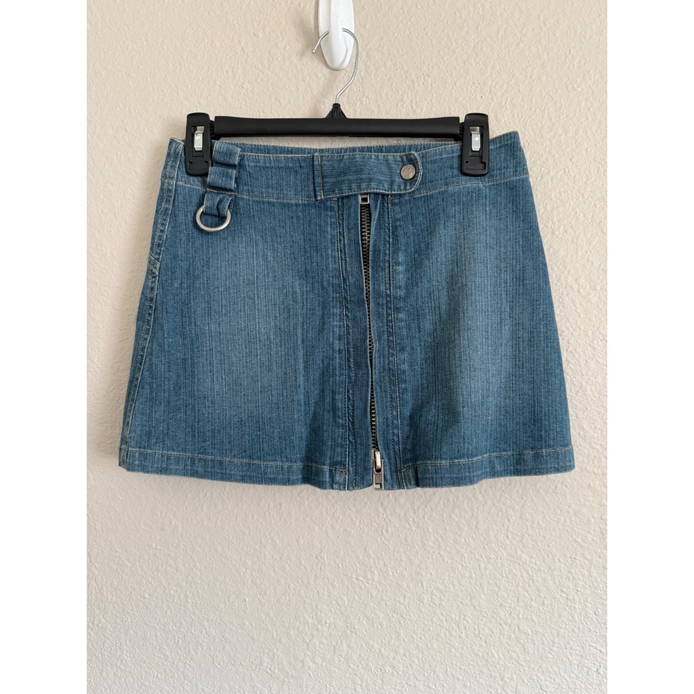 Vintage Y2K Joie Womens 2 Denim Mini Skirt Double Zip Alt Edgy‎ Grunge Cyber